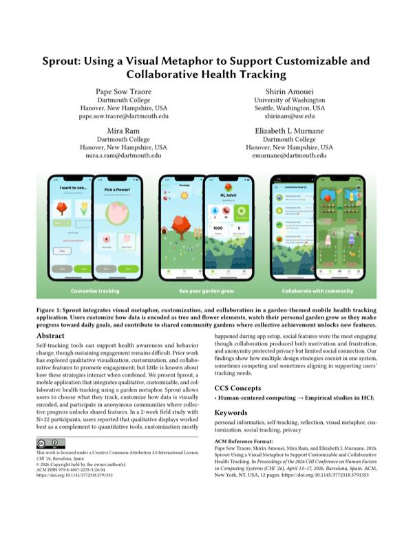 First page of Sprout: Using a Visual Metaphor to Support Customizable and Collaborative Health Tracking.